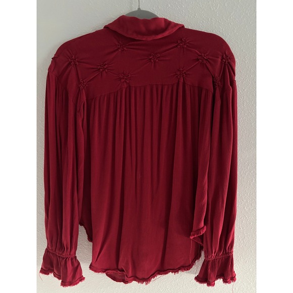 Free People Olivia Long Sleeve Top Womens XS Red Oversized Button Down Festive‎ - Picture 4 of 6